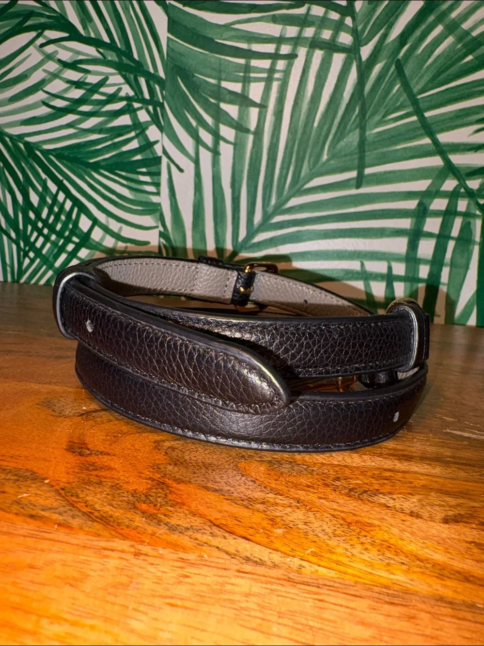 Coach Black/Gray Pebbled Leather Brass Clip On Bag Replacement Strap